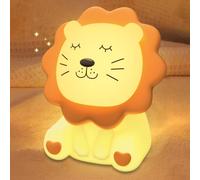 Night Light for Kids, 7 Colors Silicone Kids Night Light, 3 Level Adjustable Brightness, Rechargeable Anti-glare Nursery Night Light with Warm White & Multicolor, Squishy Cute Lion Bedside Touch Lamp