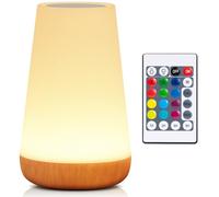 Night Light, LED Touch Bedside Table Lamp, 13 RGB Colours Changing, 5 Brightness Level Switch, Timing Function, Rechargable Remote Control Dimmable Light for Bedroom, Living Room, Natural Wood