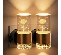 Night Light Plug in Wall Acrylic Night Light with Motion Sensor Adjustable 3 Colour Temperature (3000K/4500K/6000K) Rose Shape Plug in Night Light for Hallway, Bathroom, Stair, Bedroom 2 Pack