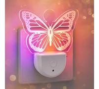 Night Light Plug in Wall, Butterfly Design Dusk to Dawn Sensor with 6 RGB Colors Warm White 3 Lighting Modes Auto On/Off Plug-in Nightlight for Kids Girls Room Bedroom Hallway Decor Gift 1W 1Pack