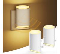 Night Light Plug in Wall with Motion Sensor and Dusk to Dawn Sensor, 7 Adjustable Brightness 100LM, Night/Off/AUTO Modes, 3000K Warm White LED Night Light for Baby, Hallways, Stairs, Bedrooms, 2 Pack