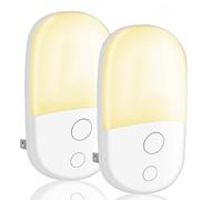 Night Light Plug-in With Dusk to Dawn Photocell Sensor, Energy Saving for Children's Room, Stairs, Hallway, Bedrooms, Garage (Warm White, 2 Pack, 3000K)