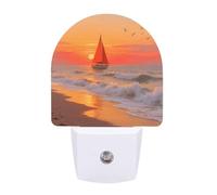 Night Light Plug Into Wall with Dusk to Dawn Sensor 0.5w Modern LED Sailing at The Seaside Plug in Night Lamp Warm White Glow Nightlight for Bedroom Hallway Kitchen Bathroom Stairs Corridor(Fan)