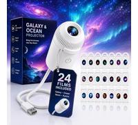 Night Light Projector, 24 Interchangeable Projection Films, USB Powered | Galaxy, star and ocean themes; manual focus, adjustable brightness, rotation and flexible gooseneck for walls and ceilings