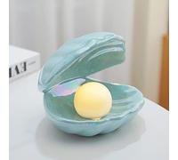 Night Light Shell Pearl Form, Bedroom Accessories Decor Ceramic 13.5X 15 x16 cm (Green)