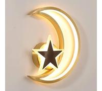 Night Light, Star Moon Shape Wall Lamp, Copper + Acrylic Design Wall-Mounted Lights LED Three-Color Dimming Lighting,for living room