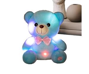 Night Light Stuffed - Cute Colorful Bear 8 Inch | Rainbow Light up 3 D Satin Neck Bow Stuffed Animals for Kids - for Christmas Valentines Boys Girls Adults Home Sofa Nursery Office