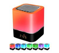 Night Lights Bluetooth Speaker, Alarm Clock Bluetooth Speaker Touch Sensor Bedside Lamp Dimmable RGB Multicolor LED Table Lamp, Hand-Free Call, USB Charging, Micro SD/AUX Support, White