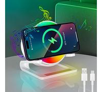 Night Lights Music Speaker, Bedside Lamp with 15W Wireless Charger, Dimmable LED Table Lamp Warm White, Multi-Colored Atmosphere Light For Home, Multifunction Phone Holder Stand