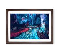 Night Lights of Hong Kong in Abstract Framed Print | A2 Walnut Framed Wall Art | Ready to Hang | Abstract Fantasy Picture | Living Room Bedroom Lounge Office