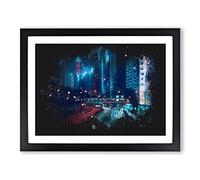 Night Lights Of Hong Kong Paint Splash Modern Art Framed Print | A3 Black Framed Wall Art | Ready to Hang | Modern Nature Picture | Living Room Bedroom Lounge Office