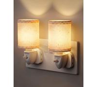 Night Lights Plug into Wall, LED Plug in Night Light Pack of 2 | Vintage Fabric Lampshade Night Light Socket Plug with ON/OFF Switch for Bedroom, Living Room, Hallway