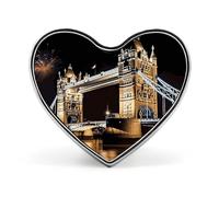 Night London Tower Bridge Badges Heart with Button Design, Personalized Picture Pin Brooches, Heart Badge Holders for Decorate Hat Shirt Clothing Bag Accessories
