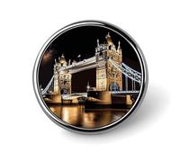 Night London Tower Bridge Brooch,Fashion Creative Funny Light Luxury Badge, High-end Chic Personalized Round Emblem for Clothing Suit Scarves & Gift