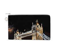 Night London Tower Bridge Coin Purses with Zipper, Personalized Zero Wallet for Shopping, Small Makeup Pouches Bag for Travel, Card Organizer Case, Portable Canvas Change Purses
