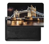 Night London Tower Bridge Passport Holder PU Leather Slim Passport Cover with Card Slots Travel Document Holder Cover