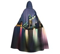 Night London Tower Bridge Print Halloween Hooded Cloak Cosplay Carnivals | 190cm Capes Stage Performances Masquerade Themed Ball Unisex Christmas