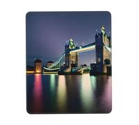 Night London Tower Bridge Print Small Desk Pad,Rubber Base with Precision Stitched Edges,Perfect for Office,Gaming