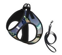 Night London Tower Bridge Print Step in Dog Harness and Leash Set,Adjustable Reflective Harness for Small Dogs Cats
