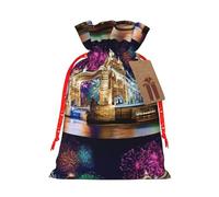 Night London Tower Bridge Printing 4.7x6.9 In Christmas Bag With Drawstring,Ideal For Adults To Wrap Gifts For Christmas Halloween