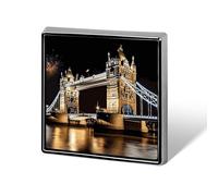 Night London Tower Bridge Square Lapel Pin for Men Women Personalized Lapel Badge Metal Brooch Printed Aluminum Alloy Memorial Pins for Backpack Clothing Decoration Business