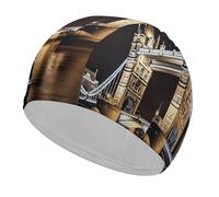 Night London Tower Bridge Swim Caps for Short & Long Hair Fashion Durable High Elasticity Swimming Caps Comfortable Bathing Cap Non-Slip Breathable Swim Hats for Swimmers&Gifts