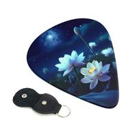 Night Lotus Flowers Guitar Picks 6-Pack - Pick Set (0.46mm / 0.71mm / 0.96mm) Suitable For Guitar And Ukulele Playing