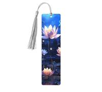 Night Lotus Flowers Wood Bookmark for Men Women Reading Wooden Bookmarks Unique Handmade Book Marks with Tassel Pendant Craft Bookmark for Book Lovers Birthday Teachers Gift