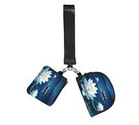 Night Lotus Flowers Wristlet Keychain Wallet Pouch with Strap Double Zipper Small Coin Purse Portable Wrist Bag for Travel Gym Daily Use