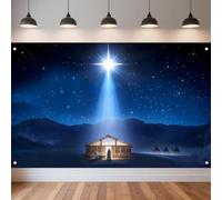 Night Manger Nativity Scene Backdrop, Christmas Themed, 7x5FT | Star of Bethlehem Background, Three Kings，Xmas Decorations, Vinyl, Outdoor, Blue Starry Sky, Photo Booth