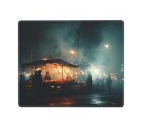 Night Market in Foggy Weather Non-Slip Mouse Pad Seven by Nine Inch Horizontal Design for Office Gaming and Laptop Use