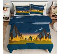 Night Mountain Scenery Queen Duvet Blue Queen Quilt 7.5 Tog Lightweight Soft Comforter Set, All Seasons Reversible Coverless Microfiber Duvet with 2 Pillowcases Machine WashableT3478