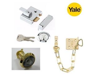 NIGHT NIGHTLATCH P2 DOUBLE LOCKING 40mm CYLINDER YALE CHROME CHAIN & SPY HOLE