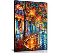 Night Old Cafe by Leonid Afremov Canvas Wall Art Picture Print for Home Decor (18x12)
