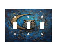 Night Owl Light Switch Cover Plate/Outlet Covers, Blue Moon and Stars Design for Wall Decor, Thermoplastic Wall Plates, Standard Size Triple Toggle
