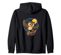 Night Owl Skateboard Retro Moon Zip Hoodie