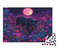 Night Panther 1000 Piece Premium Cardboard Fantasy Floral Art Style Jigsaw for Adults, Educational Challenge, Birthday Gift & Home Activity, Vibrant Colours for Family Lovers 52x38cm/1000pcs