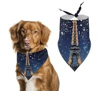 Night Paris Eiffel Dog Bandana Triangle Dog Scarf Washable Polyester Dog Bibs Cute Pet Bandana for Medium Large Dogs Puppy and Cats