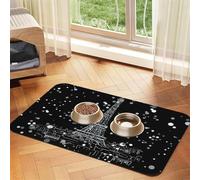 Night Paris Eiffel Tower Durable Pet Absorbent Tablecloth Non-Slip Dining Pad For Dog Cat Food Water Bowls Feeder Mat