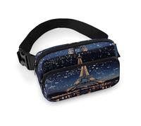 Night Paris Eiffel Tower Full Printed Fanny Pack,Zipper Belt Bag Cute Crossbody Bag Hip Bum Bag with Adjustable Strap