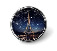 Night Paris Eiffel Tower Lapel Pin Exquisite Fashion Brooches Personalized Button Badge Novelty Unique Cute Button Pins Round Badge Pin Metal Brooch Pins for Backpack Bags Jacket