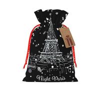 Night Paris Eiffel Tower Print Christmas Drawstring Gift Bags Birthday Sacks With For Xmas Wedding Party Favors
