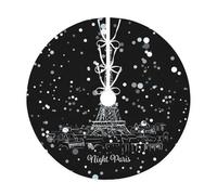 Night Paris Eiffel Tower Print Christmas Tree Skirt,Holiday Decoration,Suitable For Traditional Farmhouse Christmas Tree Mat