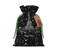 Night Paris Eiffel Tower Print Drawstring Gift Bags,For Holiday Season,Birthdays,Anniversaries And Any Special Occasion