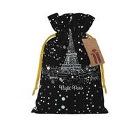Night Paris Eiffel Tower Print Drawstring Gift Bags,For Holiday Season,Birthdays,Anniversaries And Any Special Occasion