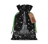 Night Paris Eiffel Tower Print Drawstring linen gifts bag for Christmas Party,holiday packaging presents bags.