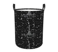 Night Paris Eiffel Tower Printed Laundry Basket Circular Laundry Hamper Waterproof Storage Clothes Bag Dirty Clothes Hamper with Handles Foldable Organizer Bag for Bathroom Bedroom Dorm