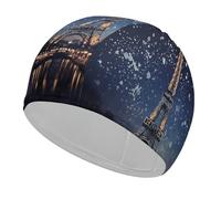 Night Paris Eiffel Tower Swim Caps for Short & Long Hair Fashion Durable High Elasticity Swimming Caps Comfortable Bathing Cap Non-Slip Breathable Swim Hats for Swimmers&Gifts