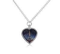 Night Paris Eiffel Tower Urn Necklace for Ashes 27.6'' Chain with Filling Kit Pet Cremation Jewelry Charm Silver Pendant Necklace Dog Cat Ashes Keepsakes Memorial Gift for Women Men Pet Lover