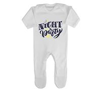 Night Party Stars and Moon [HALLO19] Baby Romper Jumpsuit with feet, 3-6 Months, White
